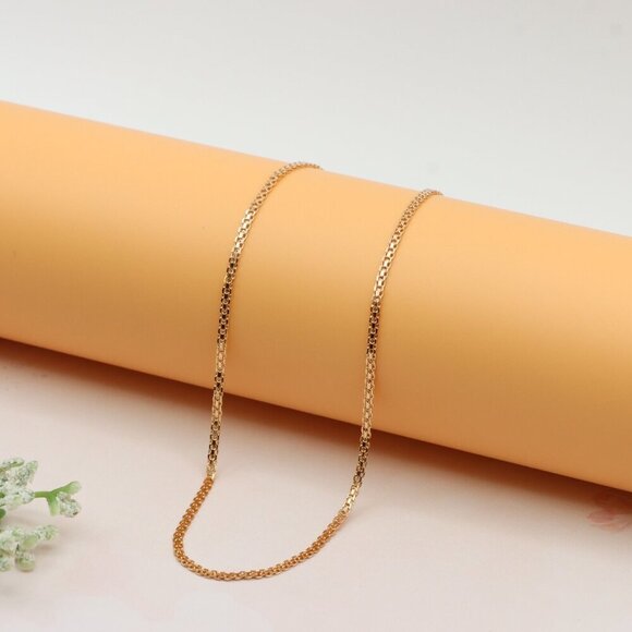Elegant Rose Gold Flat Link Chain Necklace High Shine Finish, XPNL0252 - Picture 6 of 12